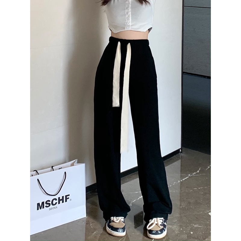 QADCOL Quần Dài Thể Thao Ống Rộng Phối Dây Rút Thời Trang Mùa Hè Năng Động