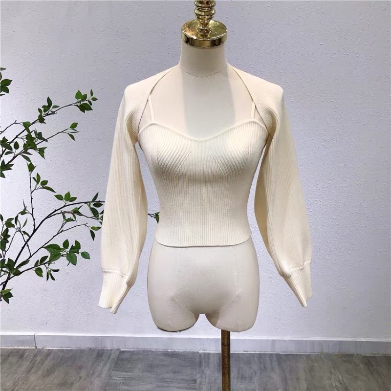 Set cardigan và áo dây cúp ngực len dày cao cấp