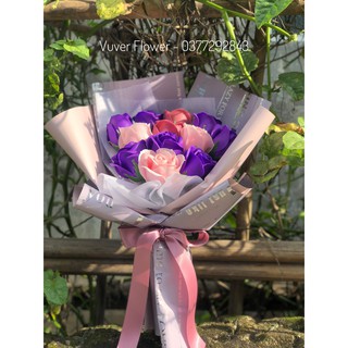 Bó hoa hồng sáp 12 bông tone tím (Tặng thiệp) - Ảnh thật