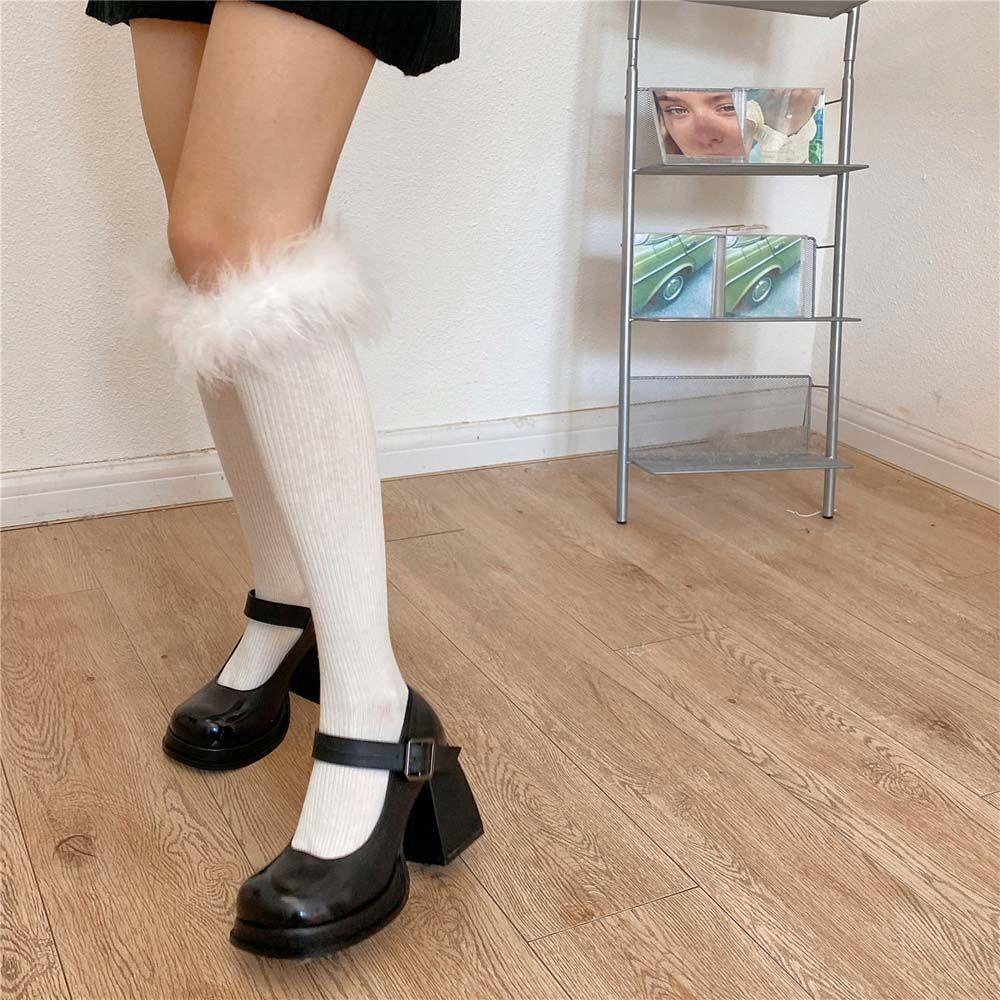 AROMA Tất Bắp Chân Cotton Dệt Kim Màu Sắc Đơn Giản