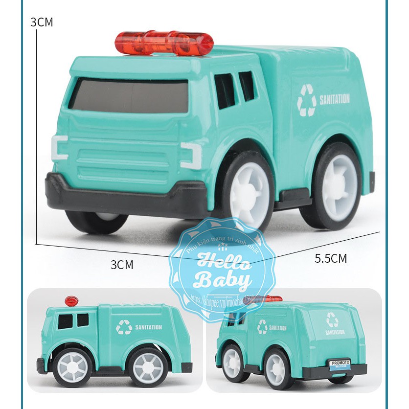 Set 5 xe sắt đồ chơi cho bé School Bus, Cứu Thương, Cứu Hộ, Môi Trường