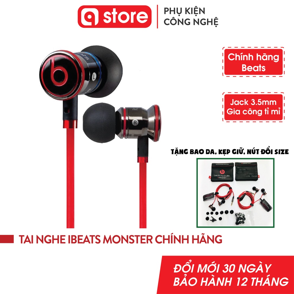 Tai Nghe ibeat Monster Có Mic Bass Cực Mạnh, Jack 3.5, Dài 1.2m Tặng kèm túi da, nút đổi size