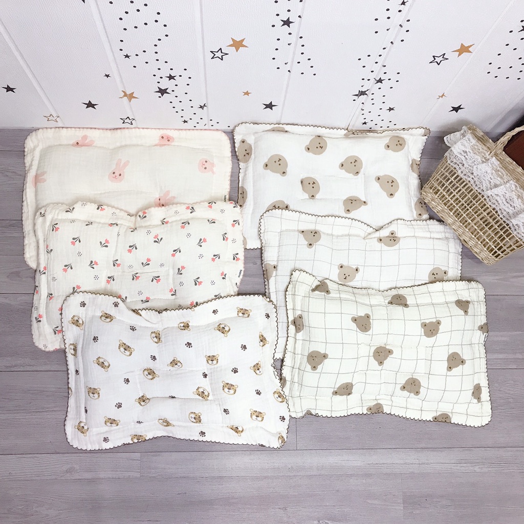 Gối bông lõm xô muslin siêu mềm mịn cho bé sơ sinh Kích cỡ 24x3cm