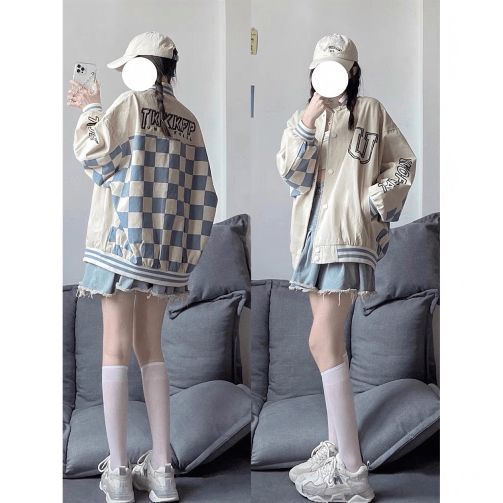 ÁO KHOÁC BOMBER NAM NỮ HỌA TIÊT CARO THỜI TRANG DẠO PHỐ YOYO STYLE
