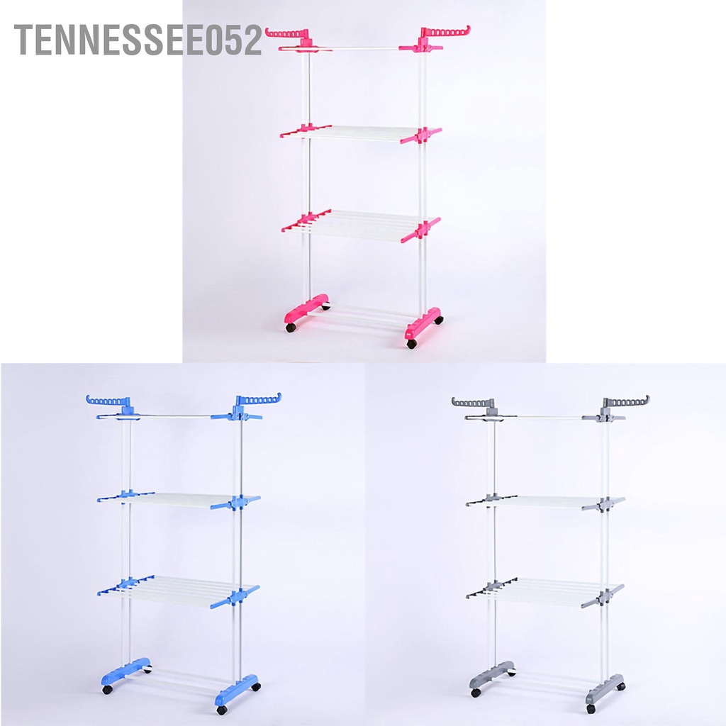 [Hàng Sẵn] Giàn phơi quần áo - Giá kệ treo quần áo có thể gấp lại 3 tầng 6 cánh có bánh xe【Tennessee052】