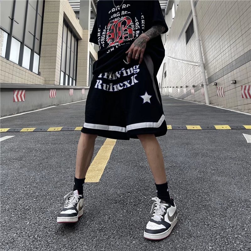 Quần Short Dây Rút Ống Rộng In Chữ Thời Trang Hàn Quốc Cho Nam