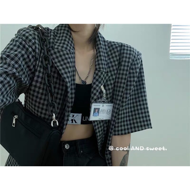 Áo khoác blazer ngắn tay ulzzang kẻ sọc caro fashion 2021 Áo khoác vest ulzzang ngắn tay | BigBuy360 - bigbuy360.vn