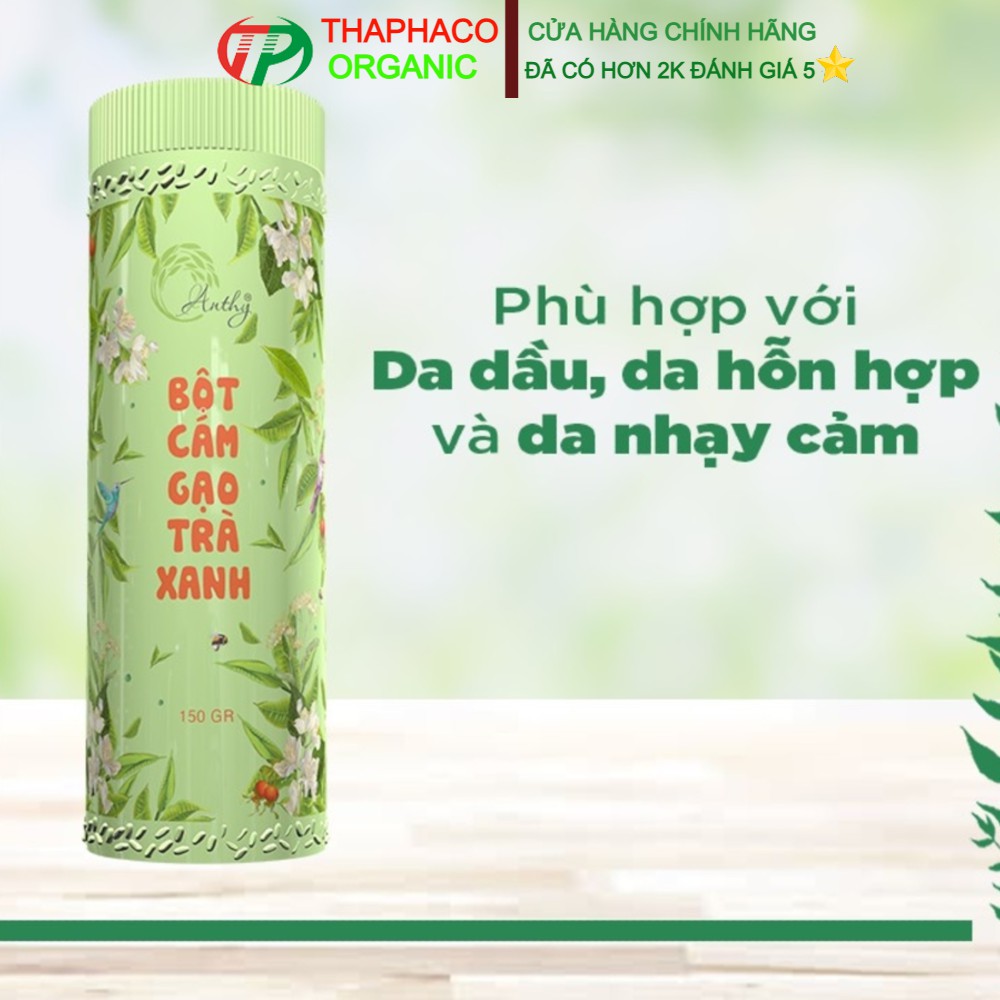 Hộp Bột Cám Gạo Trà Xanh Anthy Organic loại 150gr dành cho da nhờn, da hỗn hợp