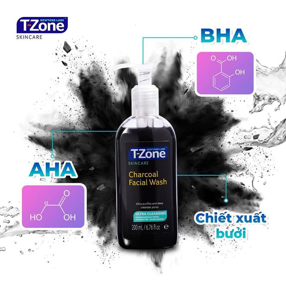 Gel rửa mặt sạch sâu than hoạt tính T-Zone Charcoal Facial Wash 200ml | BigBuy360 - bigbuy360.vn