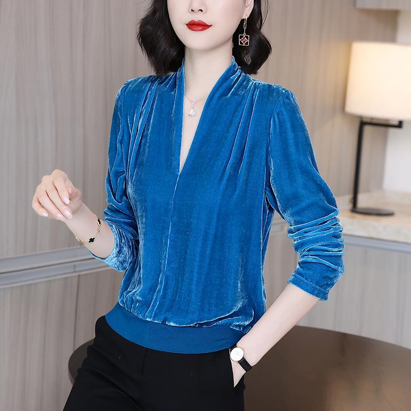Áo Nhung DàI Tay Cổ Chữ V Phong CáCh Châu Âu Cho Nữ