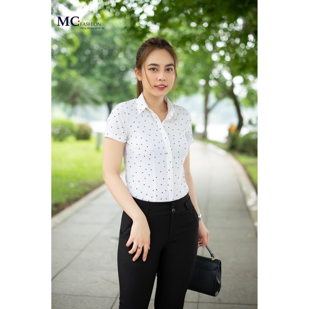 Áo Sơ mi công sở chấm bi đẹp - MC Fashion  A01 Màu trắng chấm bi