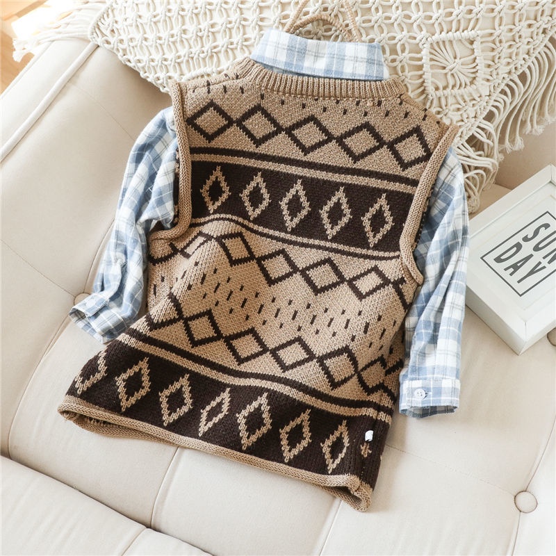 Áo len sát nách dệt kim thiết kế mới phong cách vintage thời trang dành cho bé trai