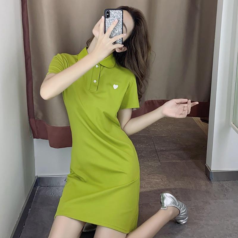 Đầm tay ngắn màu trơn thời trang Hàn Quốc đơn giản