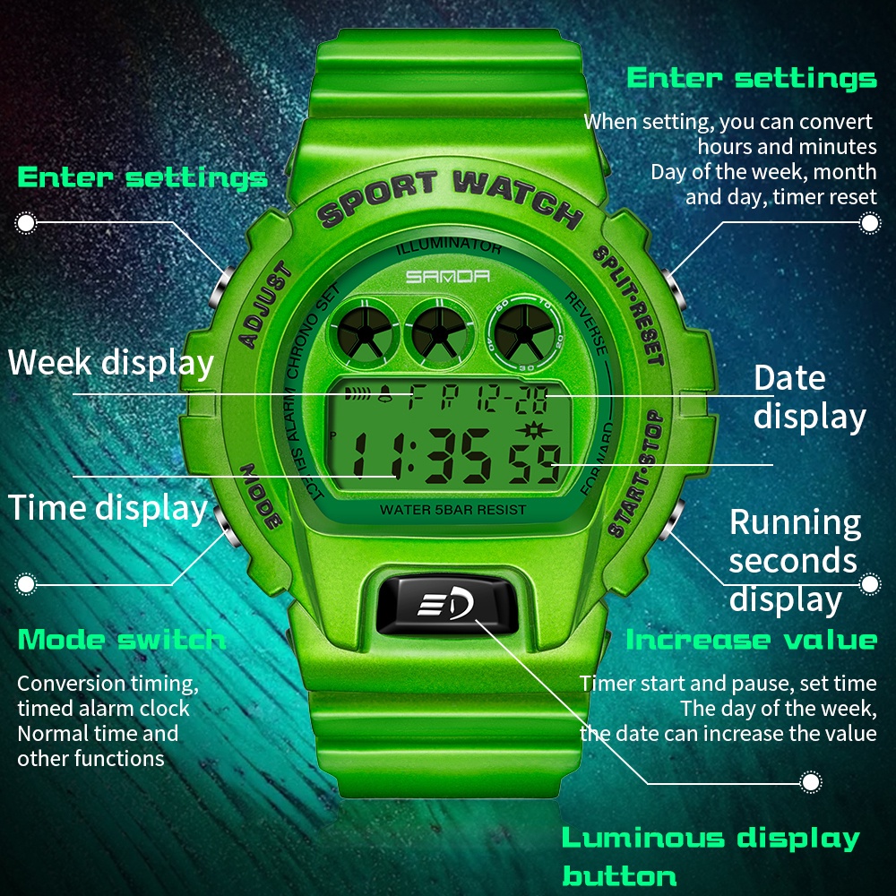 Đồng Hồ Điện Tử Thể Thao Sanda Chống Thấm Nước Có Đèn LED Phát Sáng Đa Năng Dành Cho Nữ 2017-6