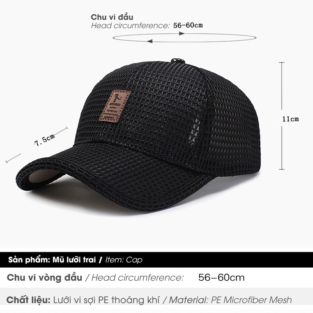 Mũ lưỡi trai nam nữ (MU19) thiết kế vải lưới thoáng khí và chống nắng hiệu quả, nón kết thời trang
