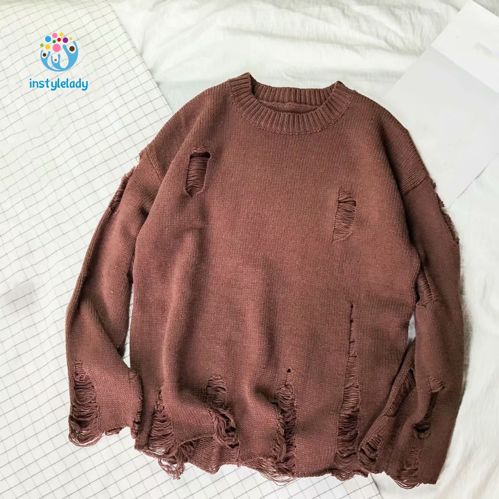 Áo sweater phối rách thời trang đường phố trẻ trung cá tính