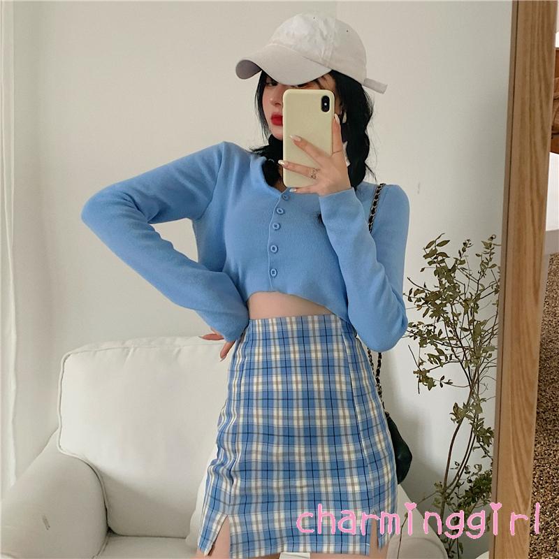 Chân Váy Chữ A Lưng Cao Kẻ Sọc Caro Thời Trang Mùa Hè Cho Nữ