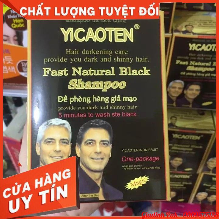 [Chính Hãng] Hộp Dầu Gội Nhuộm Đen Tóc YiCaoTen - Gội Là Đen (Hộp 10 Gói Có Kèm Bao Tay)