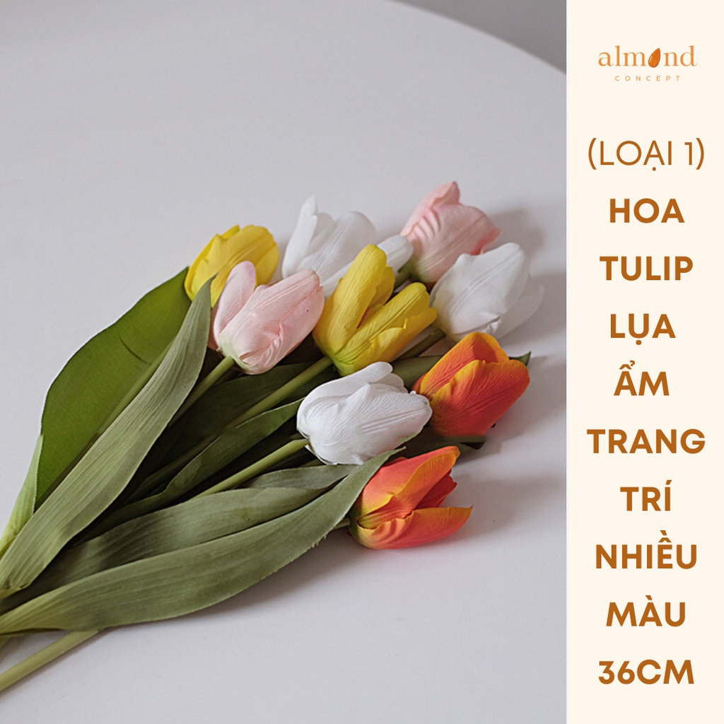 Hoa tulip nhân tạo - Hoa Tulip lụa ẩm trang trí bình thủy tinh, lọ hoa - almondconcept