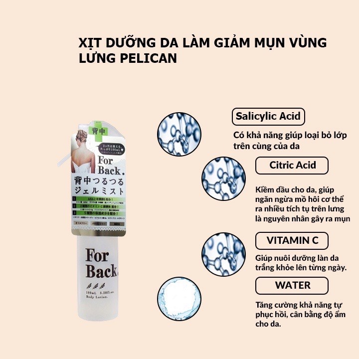 Xịt mụn lưng Pelican For Back (72/th) Nhật Bản chính hãng - Chai 100ml