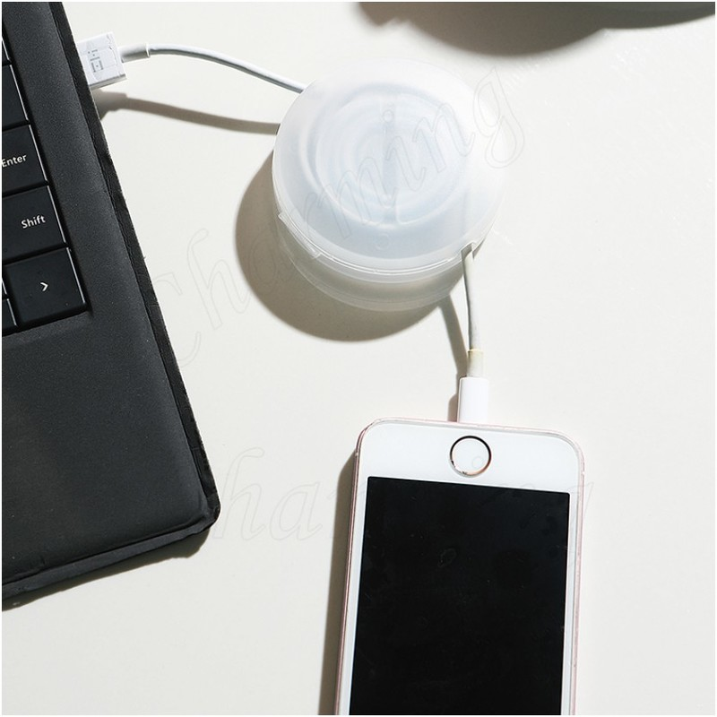 Hộp Đựng Dây Cáp Tai Nghe Hình Tròn Có Thể Tái Sử Dụng Kèm Giá Đỡ USB