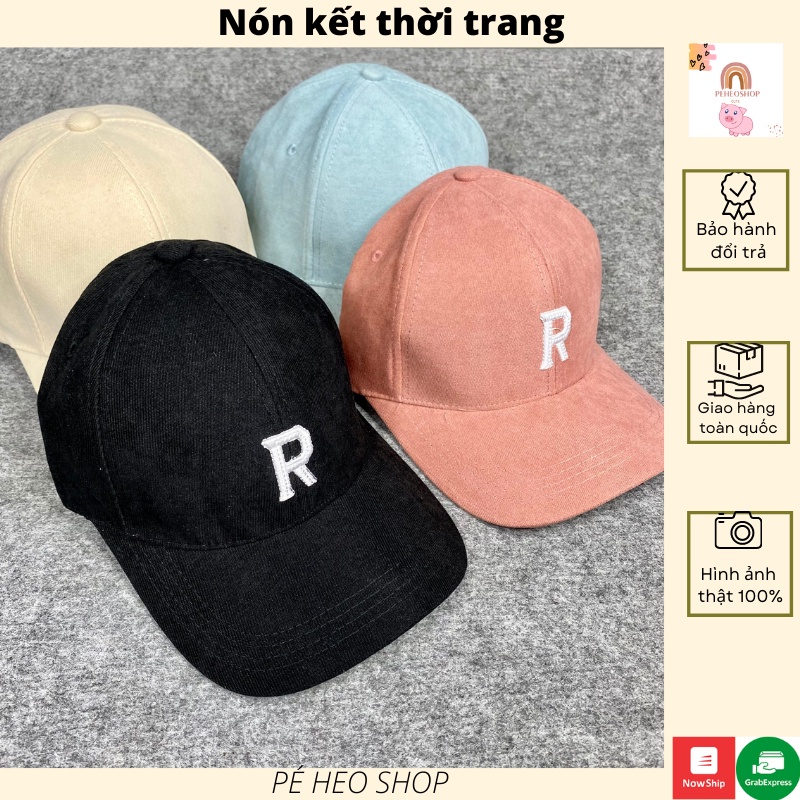 Mũ Lưỡi Trai 🌸 Nón Kết nhung thêu Chữ R NK39 chất nhung mịn thời trang Unisex phong cách Hàn Quốc dà