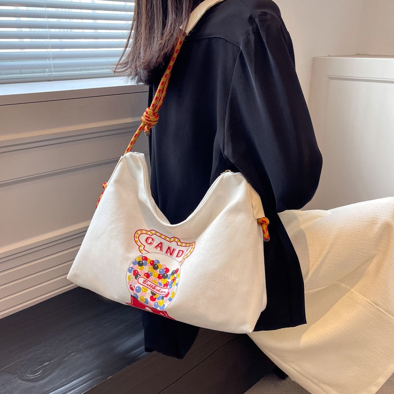 Túi Tote Đeo Vai Vải Canvas Thân Thiện Với Môi Trường Thêu Họa Tiết Thời Trang Nhật Hàn 2022 Cho Nữ