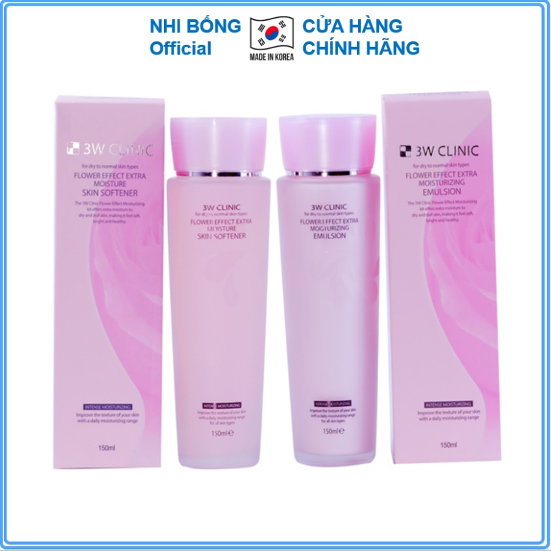 Bộ dưỡng ẩm dưỡng trắng da - Bộ dưỡng da chiết xuất Hoa Hồng 3W Clinic [Nước Hoa Hồng+ Sữa Dưỡng Da]