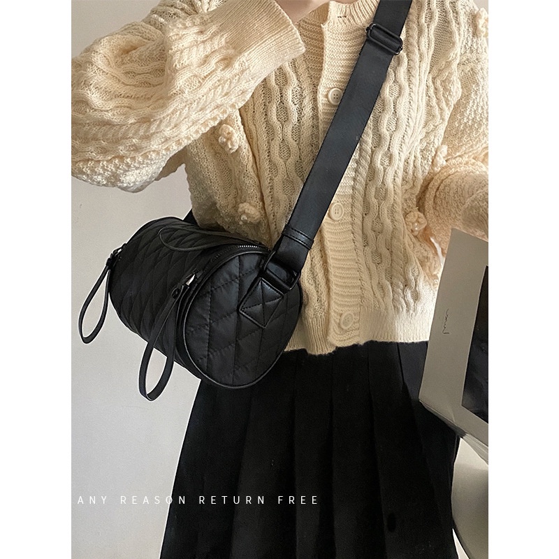 Túi xách nữ hình trụ thời trang đeo vai và đeo chéo màu đen