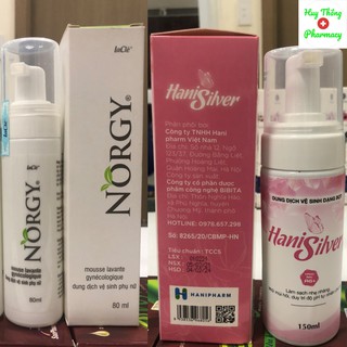 Dung dịch vệ sinh phụ nữ HaniSiver dạng bọt nano bạc, dung dịch vệ sinh phụ nữ dạng bọt Norgy của laCle Corp Pháp