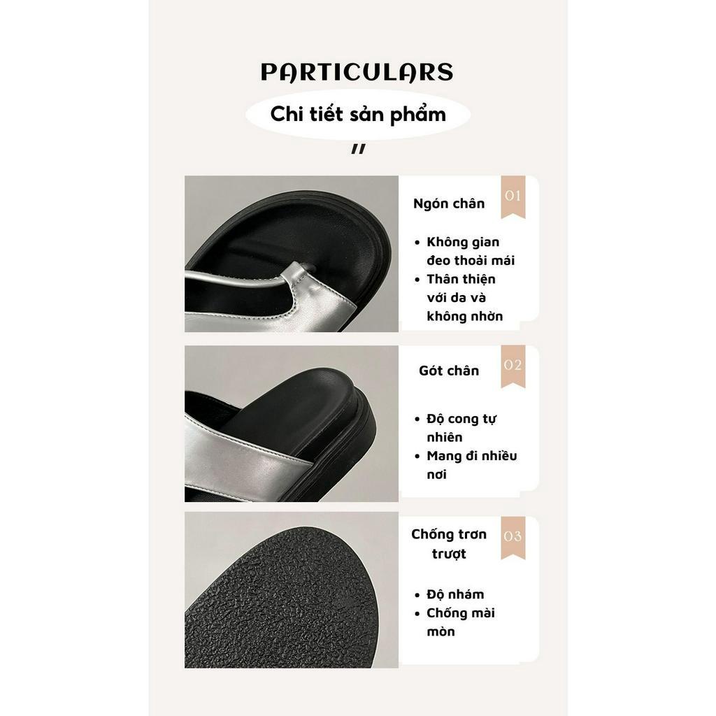 Dép Xỏ Ngón Xăng Đan Quai Da Đế Cao Đơn Giản Kiểu Mới Mũi Tròn Đi Biển Phong Cách Hot Girl D-46