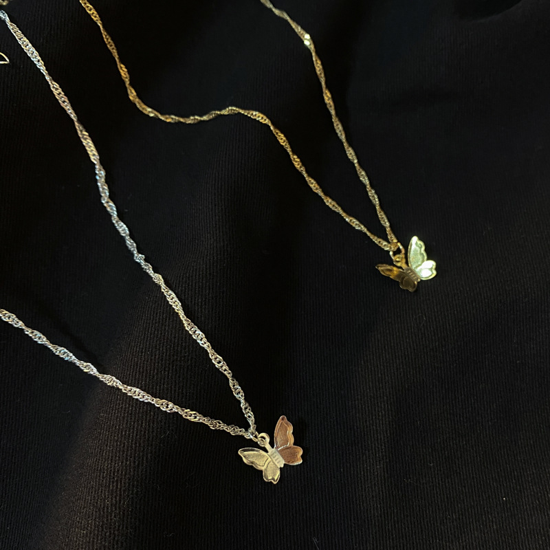 [Giao Hàng Miễn Phí] Dây Chuyền Sợi Xích Ngắn Mặt Hình Bướm Phong Cách Hàn Quốc Dễ Phối Đồ 23592