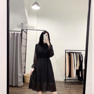 váy chấm bi dập ly