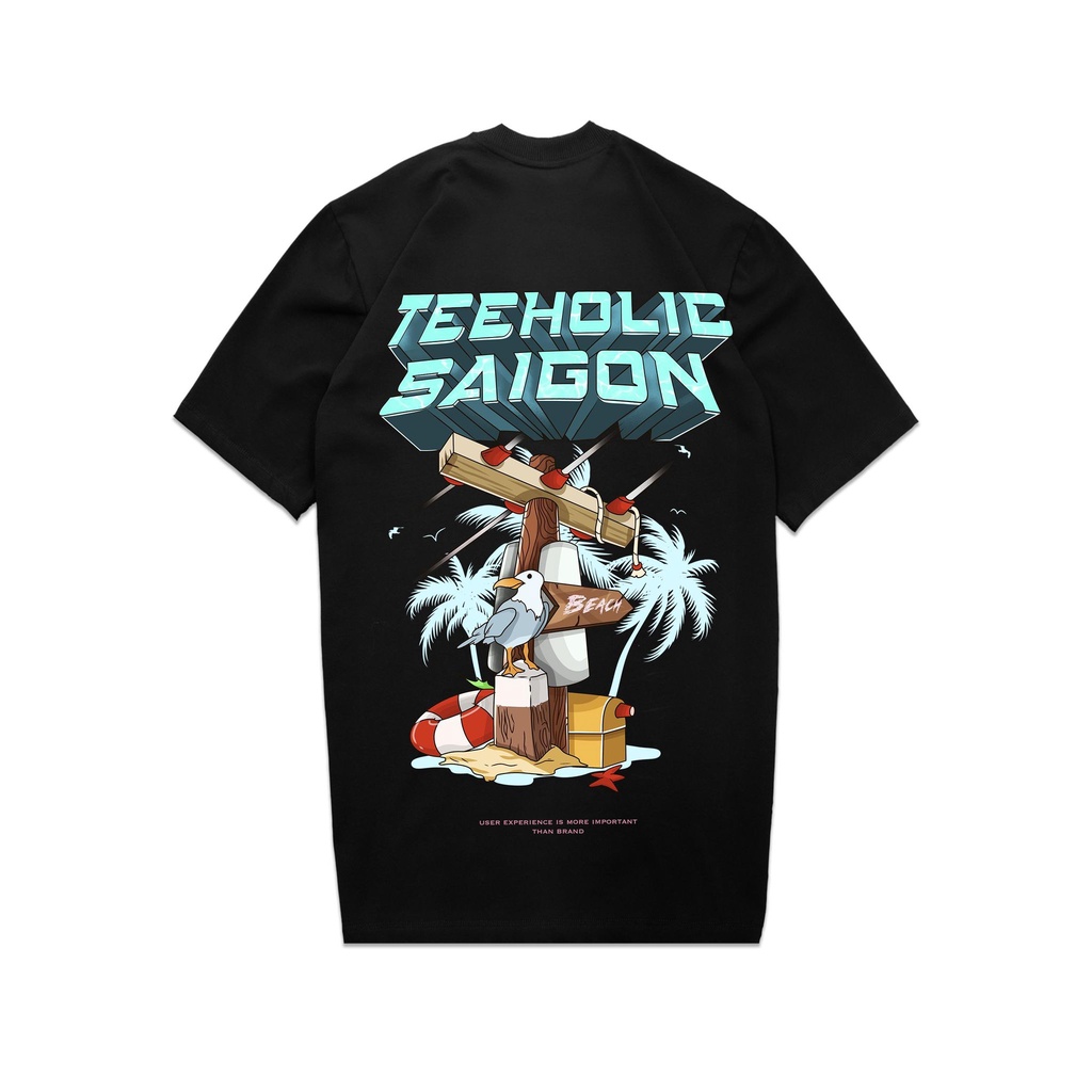 Áo Thun Unisex TeeHolic In Hình Bãi Biển Màu Đen - THS