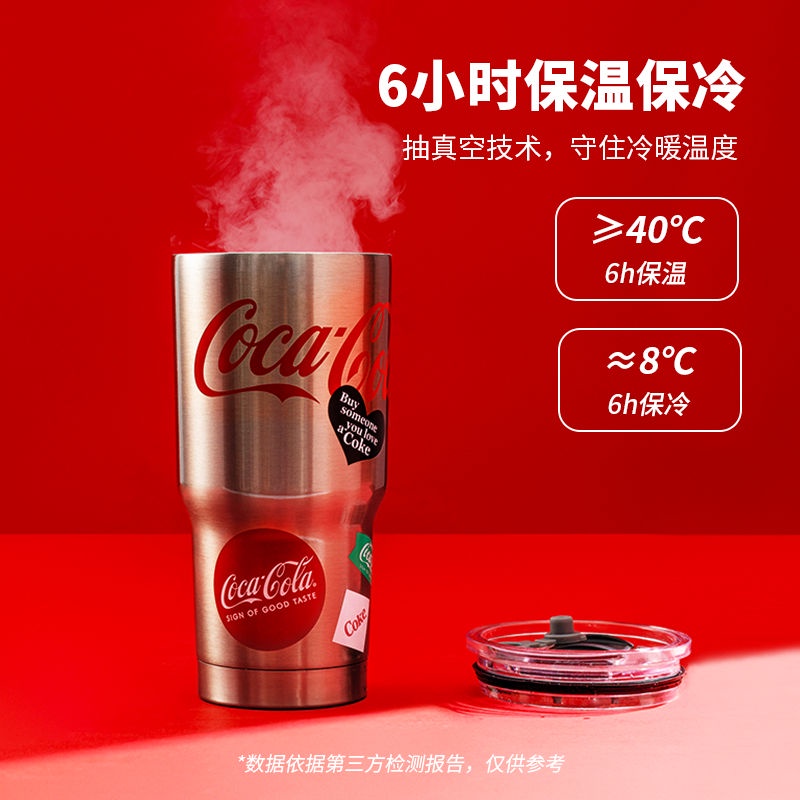 Cốc đựng nước MINISO họa tiết Coca-cola bằng thép không gỉ dung tích lớn kèm ống hút