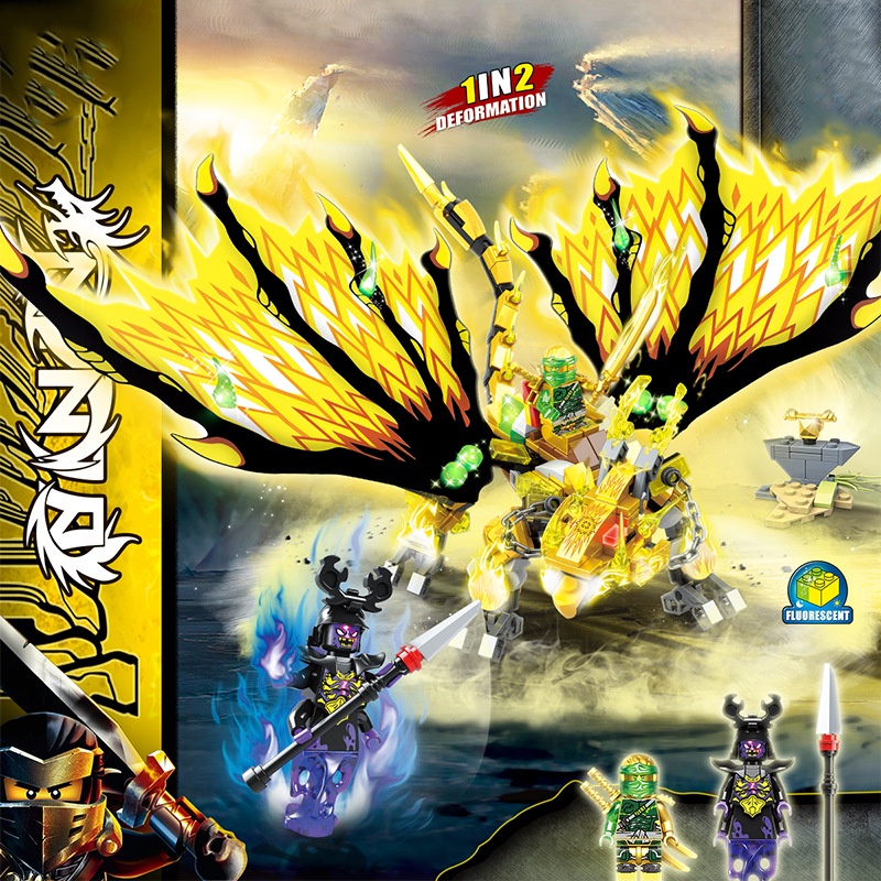 Bộ đồ chơi mô hình lắp ráp Ninja Rồng Vàng Sấm Sét, lắp ráp mô hình Ninja Dragon kèm nhân vật Ninja 399 chi tiết