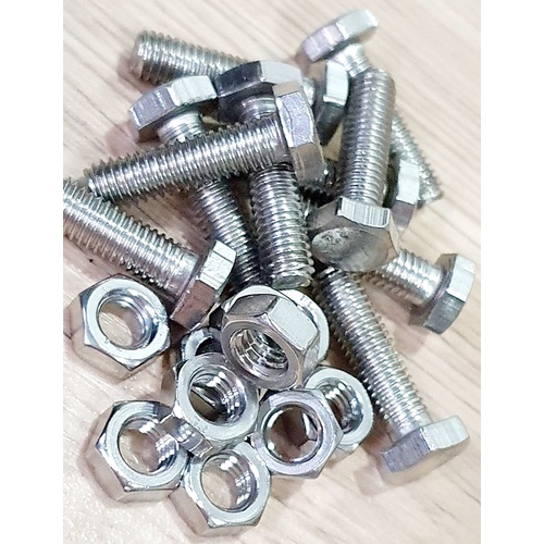 Gói 10 Bộ Bulon Đầu Bằng Phẳng Lục Giác Ngoài INOX 304 Size M8 Răng 8mm Dài 33mm Sáng Bóng Gia Công Tỉ Mỉ