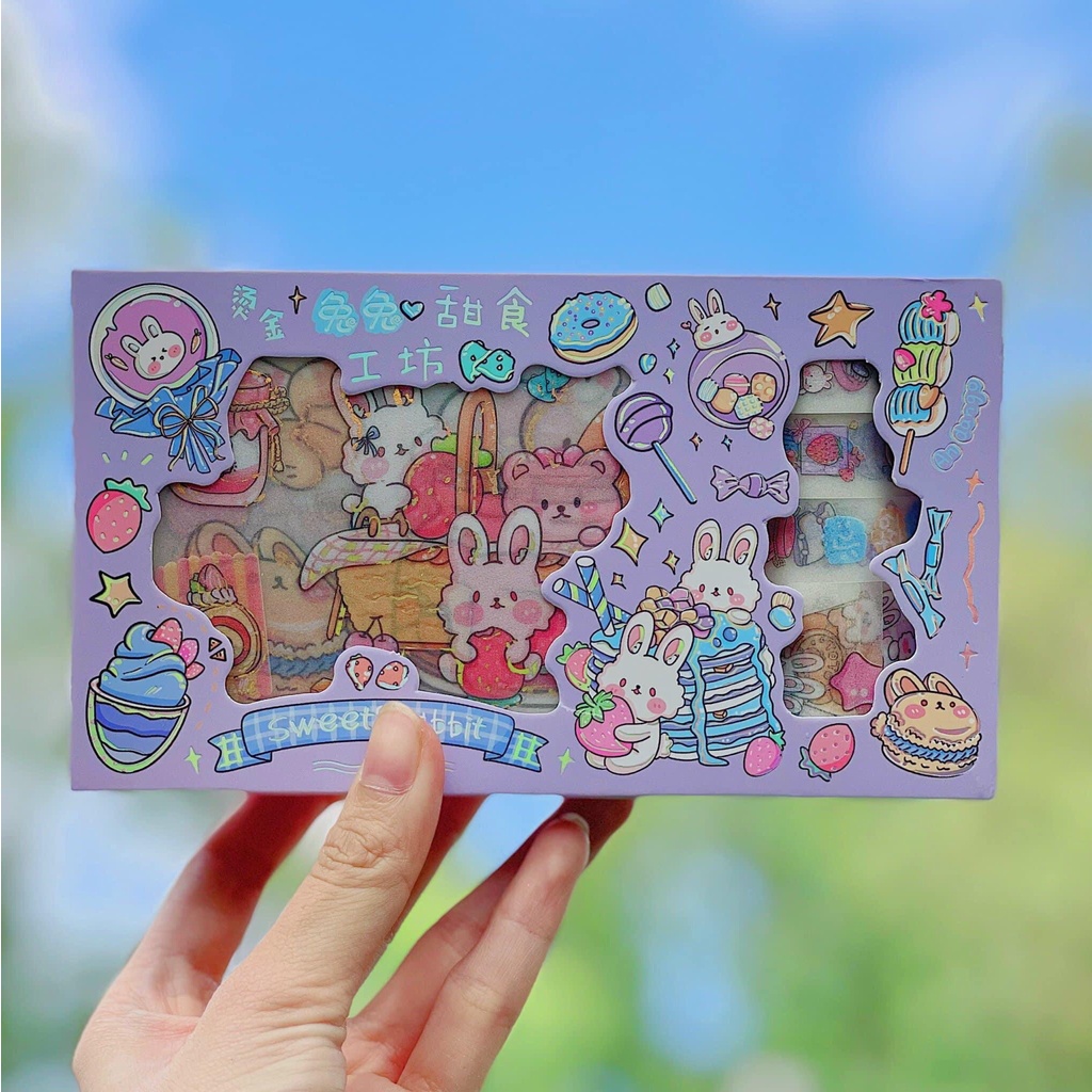 Hộp 10 washi tape + 10 sticker hình dán dễ thương