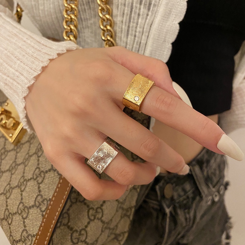 Nhẫn Hở Đính Đá Zircon Hình Vuông Màu Vàng / Bạc Tùy Chỉnh Phong Cách Gothic Thời Trang Cho Nữ