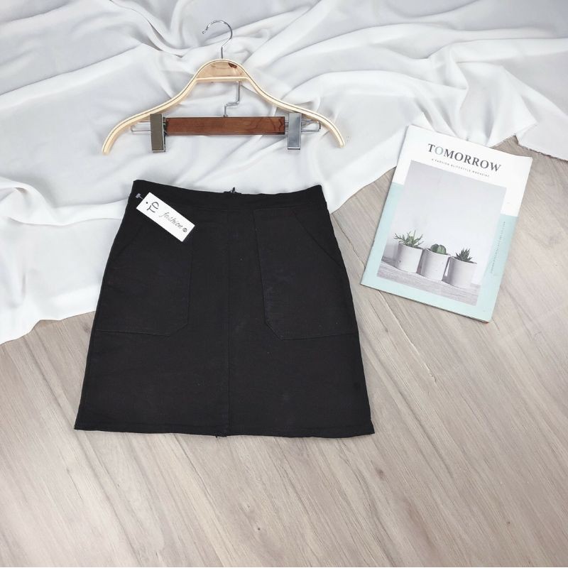 Chân váy chữ A phối 2 túi cạp cao tôn Dáng