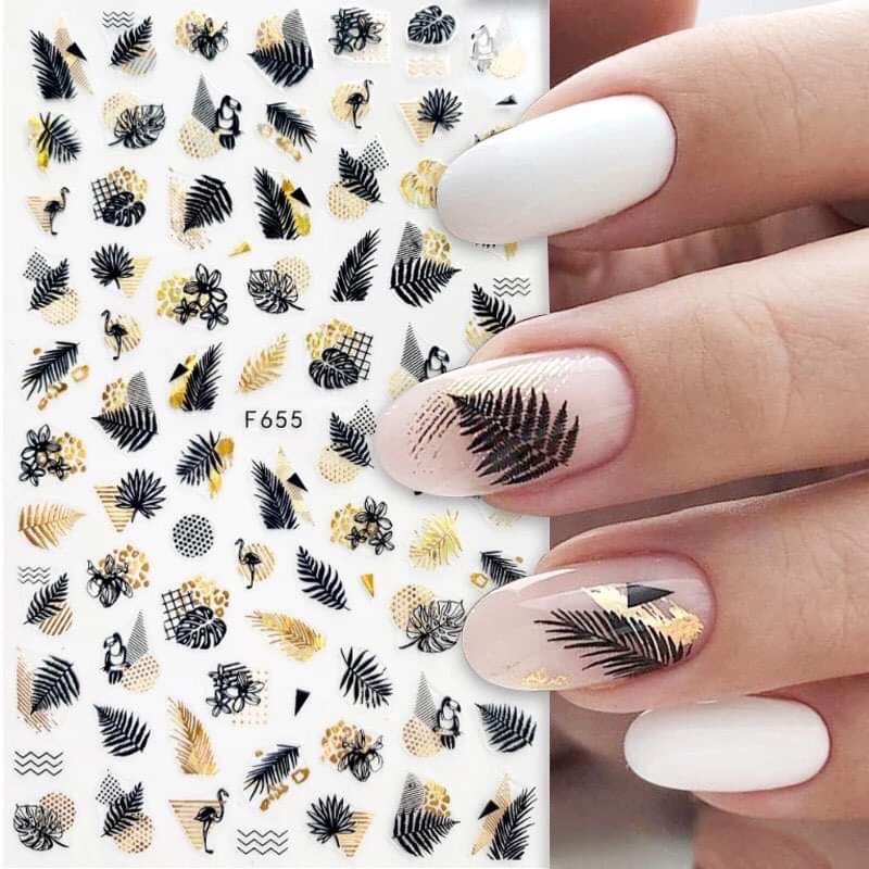 Hình dán lá nhiều kiểu trang trí Nail