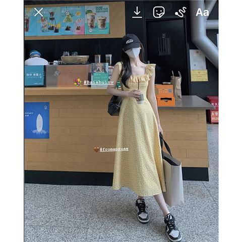 Đầm Dáng Chữ A Không Tay Cổ Vuông Họa Tiết Hoa Phong Cách Hàn Quốc Thời Trang Mùa Hè Hàng Mới 2022