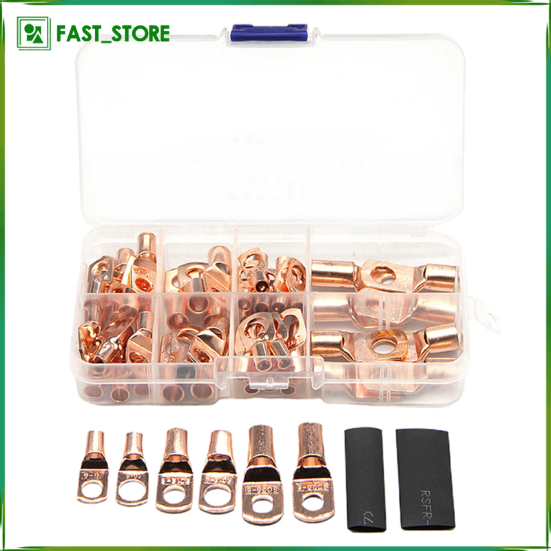 140PCS Assortment Copper Lug Ring Car Battery Terminals Electrical Wire Crimp Connector with Cover Automotive Kits