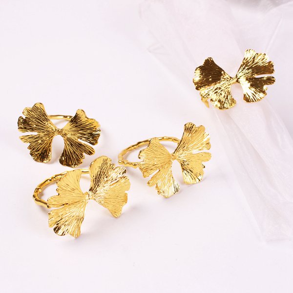 Set 6 nhẫn giữ khăn ăn hình lá bạch quả cổ điển phù hợp cho trang trí bàn tiệc cưới/khách sạn
