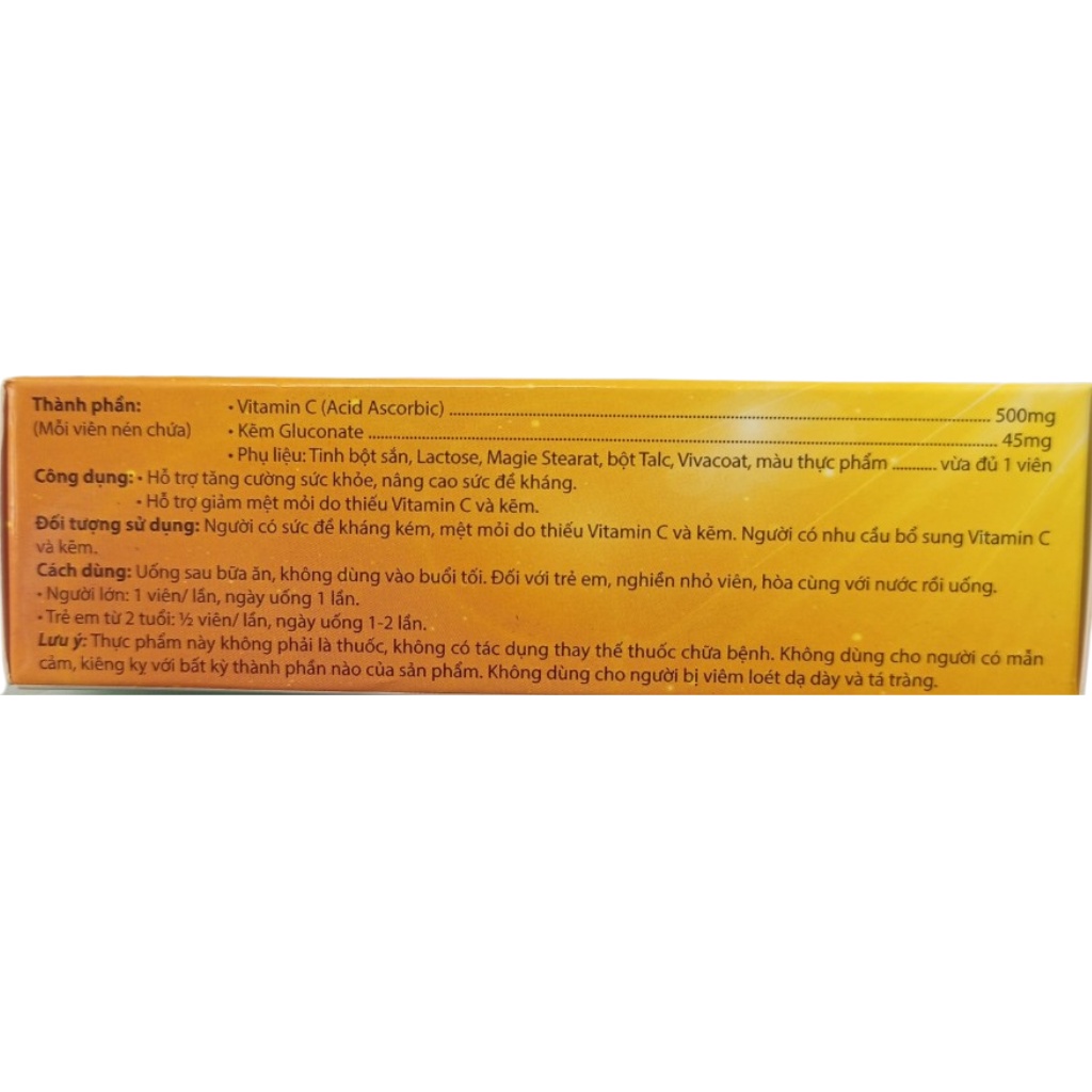 Vitamin C 500 và kẽm gluconate 2 in 1, Vit.c - Tatra vitamin, hộp 50 viên