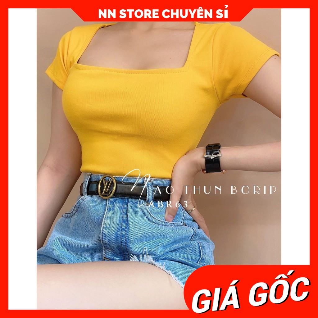 Áo thun kiểu croptop cổ vuông chất thun borip co giãn 4 chiều  Áo thun body nữ ABR63