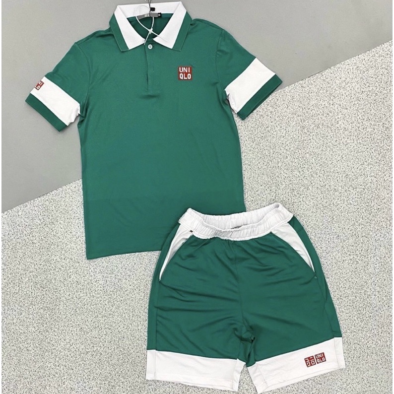 Bộ cộc thể thao mùa hè có hoạ tiết mã uniqlo1, Bộ thể thao có cổ co dãn phong cách hàn quốc btshop từ 45 đến 75 kg