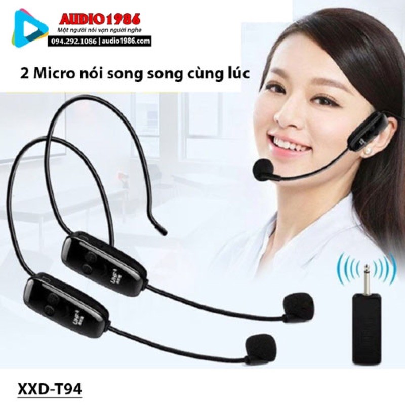 Micro không dây XXDT94 2 mic nói song song kết nối amply loa kéo loa trợ giảng sân khấu