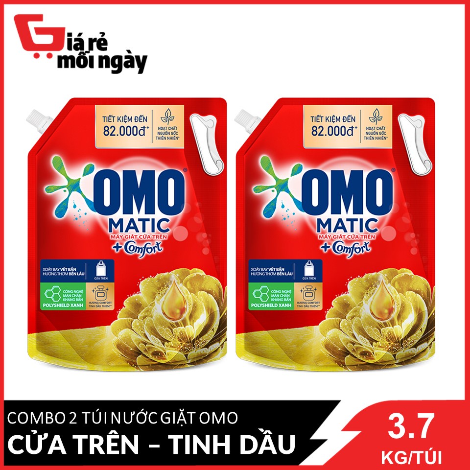 COMBO 2 túi nước giặt OMO Cửa trên Tinh dầu 3.7kgX2