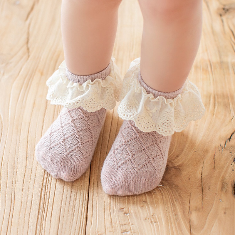 Vớ Cotton Mềm Phối Ren Nhún Bèo Kiểu Công Chúa Ngọt Ngào Thời Trang Xuân Thu Cho Bé Gái Sơ Sinh